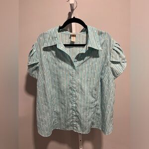 Covington Woman Vintage Blue Striped Collared Button Down Embroidery Size 20-22W